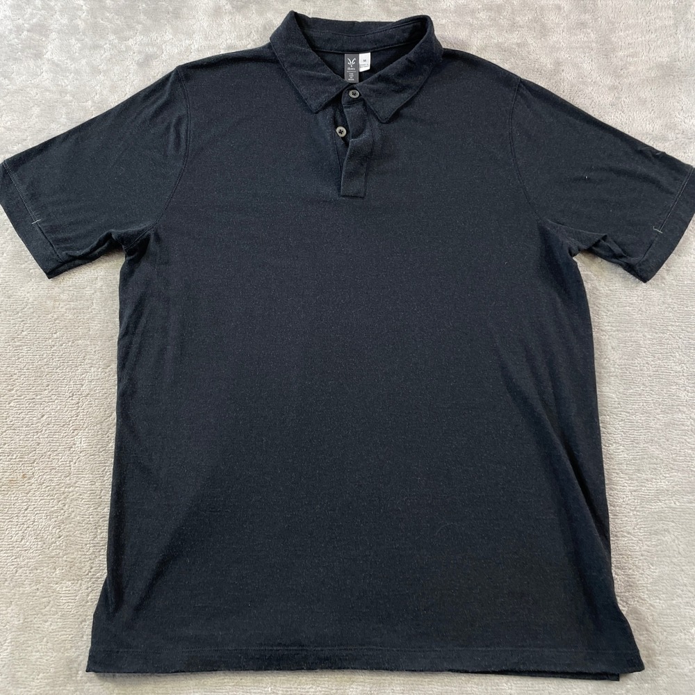 Ibex Polo Shirt Mens Medium Black Merino Wool Silk Short Sleeve Light Casual
